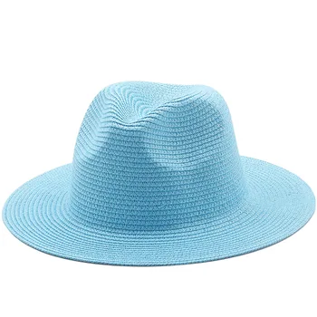 Летние Женские Однотонные соломенные шляпы с дышащим солнцезащитным кремом Пляжная фетровая шляпа Джазовые шляпы Женская Панама для девочек