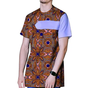 Летние мужские топы в африканском стиле, серая футболка в стиле пэчворк с рукавами, сшитая на заказ в нигерийском стиле. Модные наряды