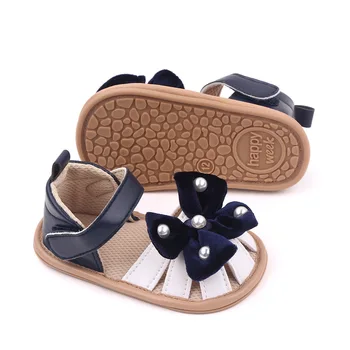 Летние Сандалии для новорожденных девочек с бантом и жемчугом, мягкая обувь с открытым носком, обувь для первых ходунков для новорожденных на каждый день