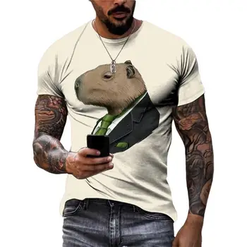 Летний тренд, Забавные футболки с изображением капибары, мужская Повседневная уличная одежда в стиле хип-хоп, 3D-принт, топы с круглым вырезом и коротким рукавом