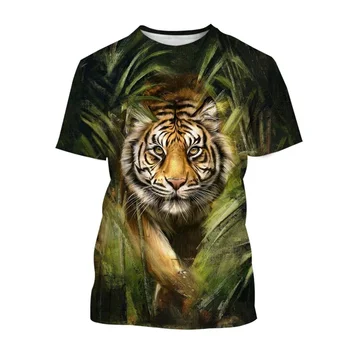 Летняя мода, футболки с изображением Тигра, мужские Повседневные спортивные тенденции, Красивые футболки с коротким рукавом и 3D-печатью с круглым вырезом, топы