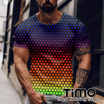 Летняя мужская футболка с цветным 3D-принтом, короткий рукав, модная простая футболка с круглым вырезом, оверсайз, повседневная мужская одежда