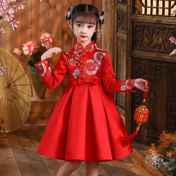 Лунная Китайская Новогодняя одежда, Детские платья для девочек, костюм Тан Для девочек, Праздничное платье Принцессы, Детские наряды, Зимняя одежда для девочек от 3 до 14 Лет