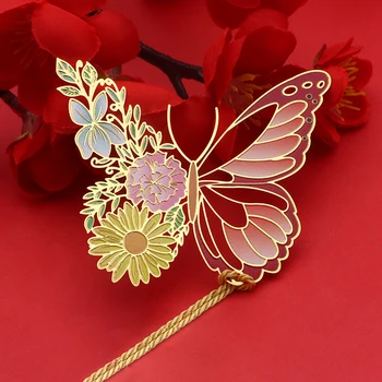 Металлические закладки в виде цветов-бабочек в китайском стиле, Изящно полая подвеска-кисточка, зажим для книги, инструмент для чтения, школьные принадлежности