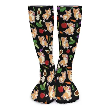 Милые носки с принтом Корги, Овощи, еда, Модные чулки, Зимние нескользящие женские носки, Мягкие спортивные носки с принтом на открытом воздухе