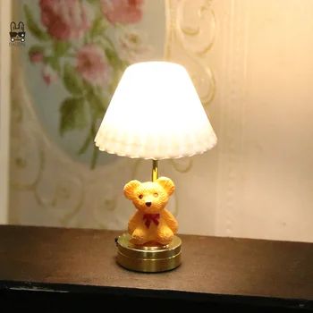 Миниатюрный кукольный домик 1: 12 со светодиодной подсветкой, Милый Мишка, Настольная лампа, домашнее освещение, модель мебели, Декор, Игрушки, Аксессуары для кукольного дома
