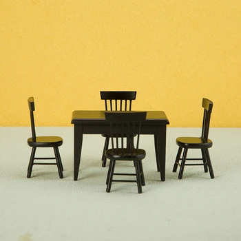 Миниатюрный обеденный стол и стул из черного дерева в масштабе 1/12 1/6 Имитационная игрушка Кукольный Домик Модель мебели для кукольного домика Игрушки для декора кухни