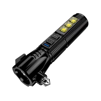 Многофункциональный фонарик с сильным светом, автомобильный молоток безопасности, USB-перезаряжаемая лампа пожарной сигнализации, аварийный молоток