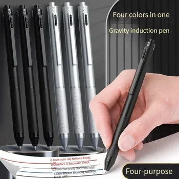 Многоцветная металлическая ручка 4 В 1 с 3-цветными заправками для шариковых ручек и автоматическим грифелем для карандашей Школьные принадлежности для студентов Канцелярские принадлежности Подарки