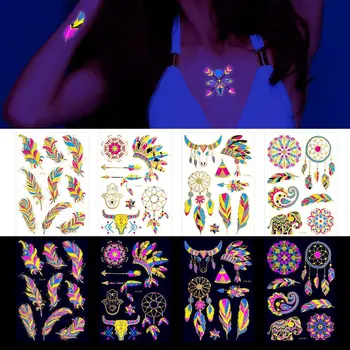 Модная креативная флуоресцентная татуировка, креативные красочные временные татуировки, наклейки для женщин, мужские наклейки для боди-арта.