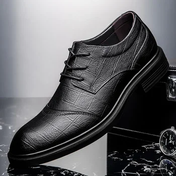 Модная мужская обувь из натуральной кожи, Английская деловая повседневная обувь, черная официальная обувь на шнуровке, удобные оксфордские туфли, большие размеры 36-48