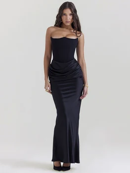 Модное длинное платье для клубной вечеринки без рукавов с открытой спиной Mozision, элегантное облегающее сексуальное платье Макси без бретелек, женское черное