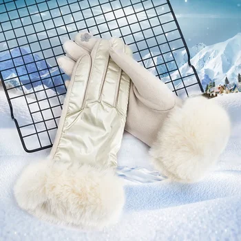 Модные Женские Зимние Теплые Замшевые перчатки для вождения с сенсорным экраном, Женский Искусственный Мех Плюс Бархатные Толстые Перчатки