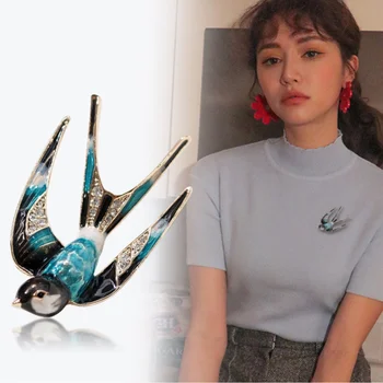 Модные классические эмалевые булавки-броши с летящей птицей-ласточкой 2021 года для женщин, брошь с изображением животного птицы, одежда, украшения, подарок