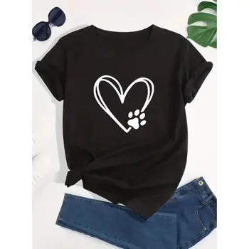 Модные летние футболки с короткими рукавами и мультяшным принтом Love, топы, футболки с круглым вырезом, женская одежда