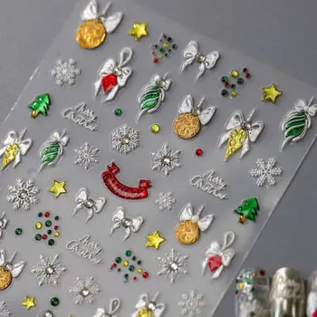 Модные наклейки для ногтей в виде Рождественской елки, снега, бриллиантов, Новогодние Рождественские амулеты для ногтей, украшения для маникюра, Золотые Рождественские украшения для ногтей