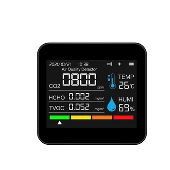Монитор качества воздуха 9в1 BT Время/Дата CO2 TVOC HCHO PM2.5 PM1.0 PM10 Поддержка определения температуры и влажности Управление приложением