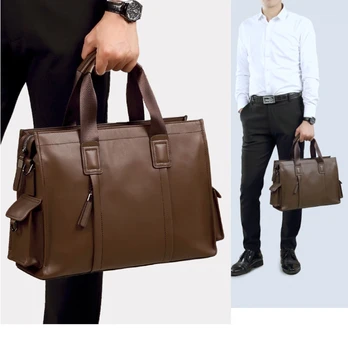Мужская кожаная сумка, мужская деловая сумка для поездок на работу, компьютерная сумка из воловьей кожи, 14-дюймовая 15,6-дюймовая водонепроницаемая сумка через плечо большой емкости
