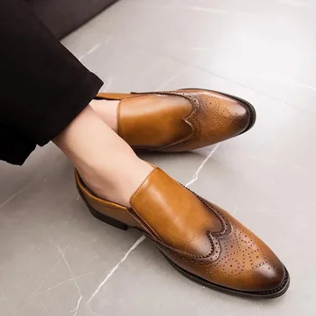 Мужская обувь, Весенняя британская дикая черная рабочая обувь для жениха, увеличивающая рост, мужская деловая официальная повседневная кожаная обувь для молодых мужчин