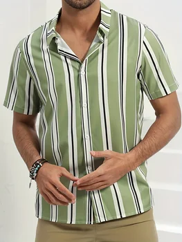 Мужская повседневная рубашка в полоску с коротким рукавом CLOOCL, мужская одежда с 3D принтом, Гавайская блузка, топы для летней повседневной носки