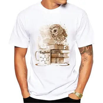 Мужская футболка FPACE Fashion Coffee Obsession, футболки с коротким рукавом, крутые топы с круглым вырезом, забавные винтажные футболки с принтом совы