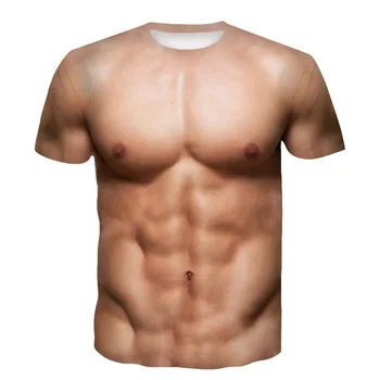Мужская футболка с 3D-принтом Funny Muscle, круглый воротник, короткий рукав, Очень большого размера, быстросохнущая одежда, повседневная мода