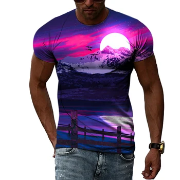 Мужская футболка с пейзажным рисунком, модная уличная повседневная одежда с круглым вырезом, летний тренд в стиле хип-хоп, новый топ с короткими рукавами