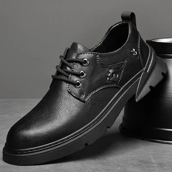 Мужские Оксфорды, Новая повседневная обувь в британском стиле для мужчин, Удобная дышащая кожаная обувь, Классические вечерние туфли на плоской подошве