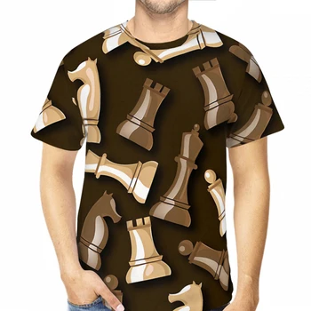 Мужские футболки в шахматном стиле с рисунком шахматных фигур С 3D-принтом, дышащие топы в стиле ретро из полиэстера с короткими рукавами, уличная одежда