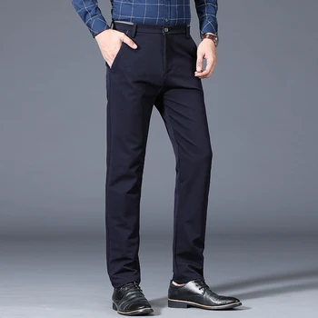 Мужские эластичные деловые повседневные брюки Классические прямые Черные Синие брюки для офисного костюма Брендовая осенне-зимняя модная мужская одежда