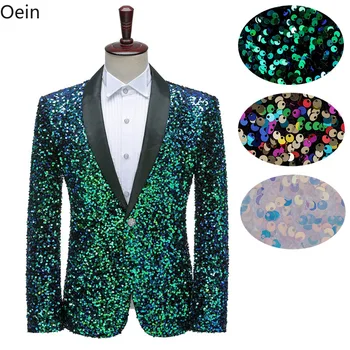 Мужской костюм, Блейзер, Градиентный костюм с пайетками, пальто с блестками, украшенные свадебные костюмы 2020, воротник с лацканами, Цвета радуги