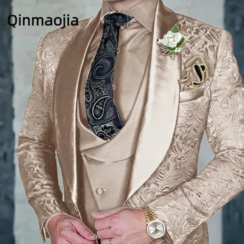 Мужской костюм Жениха trajes elegante para hombres, Изготовленный на Заказ Смокинг, Комплект из 3 частей блейзера (блейзер, жилет, брюки), Мужской свадебный костюм, Костюм