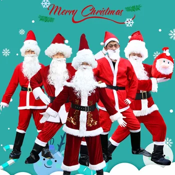 Мужской красный роскошный бархатный костюм Санта-Клауса для взрослых, карнавальный костюм Санта-Клауса, комплект одежды с подарочными пакетами, новогодняя вечеринка