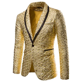 Мужской пиджак с золотым блеском, бренд 2024, блейзер с воротником-шалью на одной пуговице, мужская вечеринка, свадьба, жених, платье для выпускного вечера, блейзеры