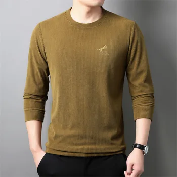 Мужской свитер с круглым вырезом, весенне-осенняя новая футболка с длинным рукавом, мужская повседневная нижняя рубашка с модным принтом