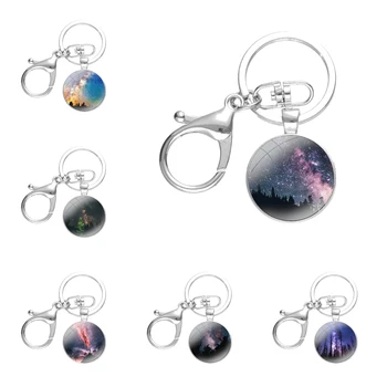 Мультяшный модный дизайн, Креативные брелоки Night Star Nebula Forest, стеклянные брелоки ручной работы из сплава Кабошонов