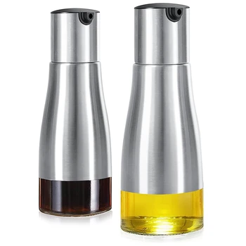 Набор дозаторов для бутылок с оливковым маслом из 2 предметов, Набор графинчиков для масла, Элегантная стеклянная бутылка с дозатором для оливкового масла из нержавеющей стали