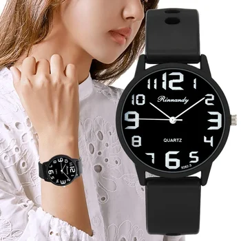 Набор женских модных силиконовых часов в минималистичном стиле с большим количеством цифр и большим циферблатом Женские кварцевые наручные часы с повседневными подарками в виде часов