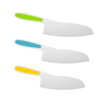 Набор нейлоновых кухонных ножей для выпечки из 3 предметов, детские кухонные ножи с прочной рукояткой и зазубренными краями