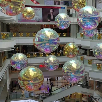 Надувное Рождественское украшение Серебряный Шар Большой Потолочный Подвесной Красочный Диско-зеркальный Шар Гигантский Отражающий Зеркальный шар
