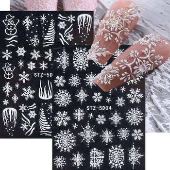 Наклейка для ногтей с Тиснением в виде Снежинки 5D, Белая Елка, Резной Санта-Клаус, Рождественский Слайдер с блестками для ногтей 2023, Зимние Аксессуары для ногтей