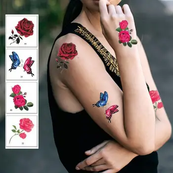 Наклейки с татуировками на груди, покрывающие шрам, наклейки с татуировками на ключицах, элегантные временные татуировки в виде цветов и бабочек, водонепроницаемые для женщин