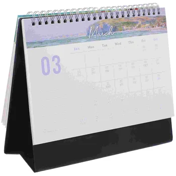 Настольный календарь с откидной крышкой на 2024 год, Планировщик расписаний масляной живописи Моне, отдельно стоящий календарь в спиральном переплете