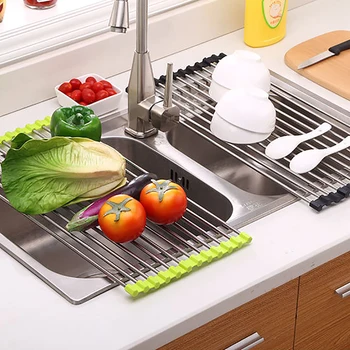 Новая складная подставка для слива в раковину из нержавеющей стали, полезные вещи для кухонных гаджетов, Инструменты, кухонные принадлежности, Посуда для мытья овощей