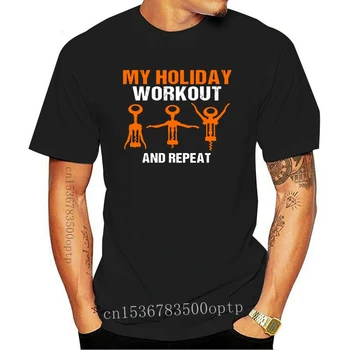 Новая футболка Для мужчин и женщин My Holiday Workout Открывалка для бутылок Пробка для вина Оранжево-белая футболка в круглом стиле