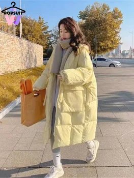 Новинка зимы, женская куртка, Корейская мода, большие карманы, свободное пальто с длинными рукавами, Однотонные парки с капюшоном