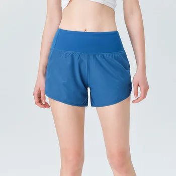 Новые женские спортивные шорты, поддельные двухсекционные шорты для марафонского бега с антибликовым покрытием, штаны для йоги Lulu training fitness