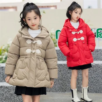 Новые зимние куртки для девочек, пальто, модная длинная верхняя одежда с капюшоном, утепленная теплая детская одежда 3, 4, 5, 6, 8, 10, 12 лет