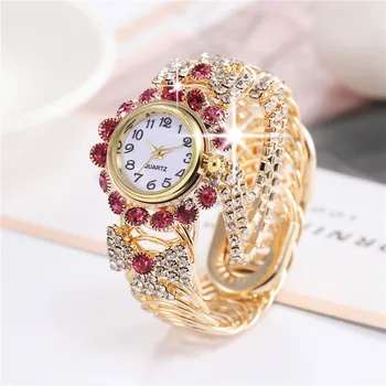 Новые модные женские часы Элегантные кварцевые часы с бриллиантами, стильные открывающиеся роскошные часы-браслет из креативного сплава