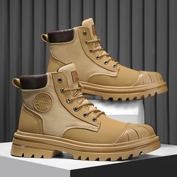 Новые модные Рабочие ботинки в виде ракушки для Мужчин, Увеличивающие Рост Ботинки на платформе, Мужские Повседневные Ботильоны на шнуровке, 2023 Botas Para Hombre